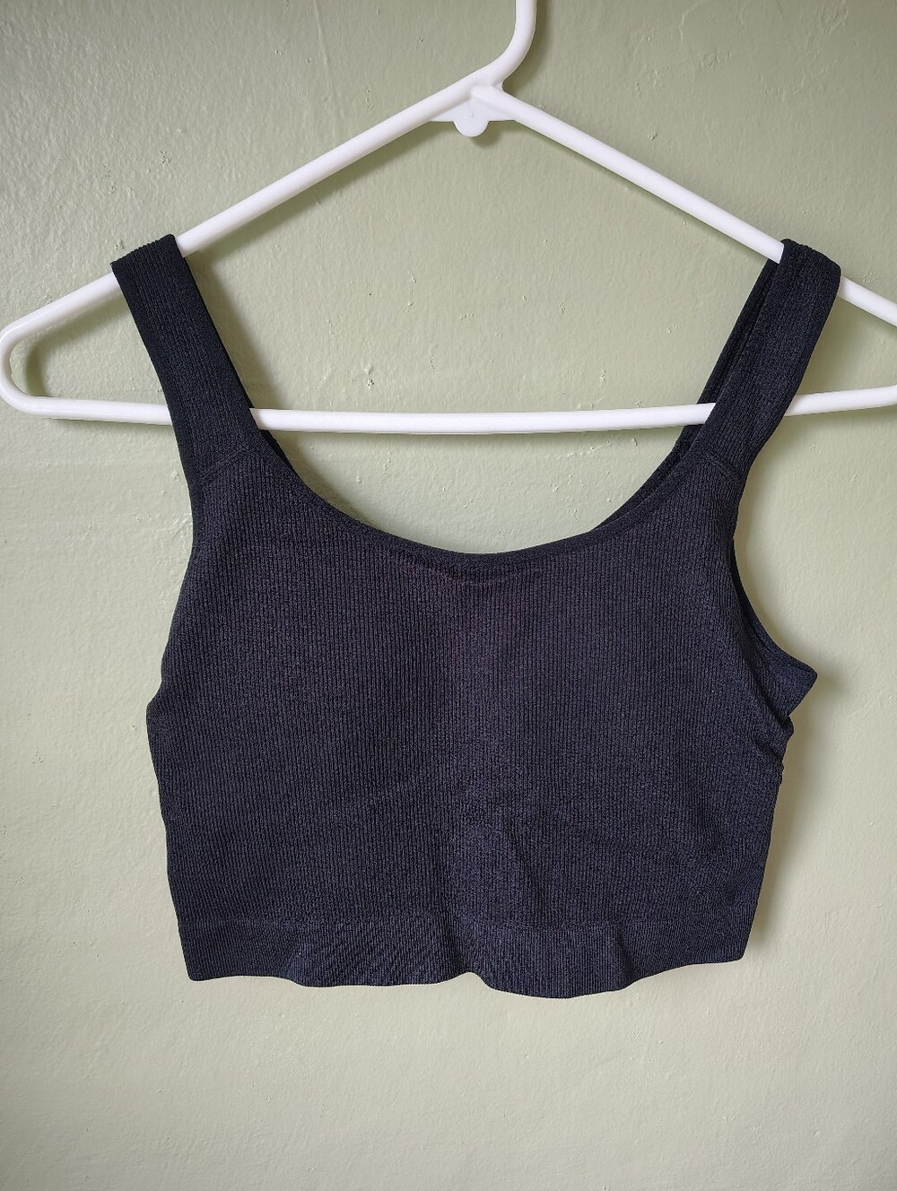 ☀️5/$25☀️ Jockey Women's Large Black Ribbed Cropped Tank Top w/ Built In Bra